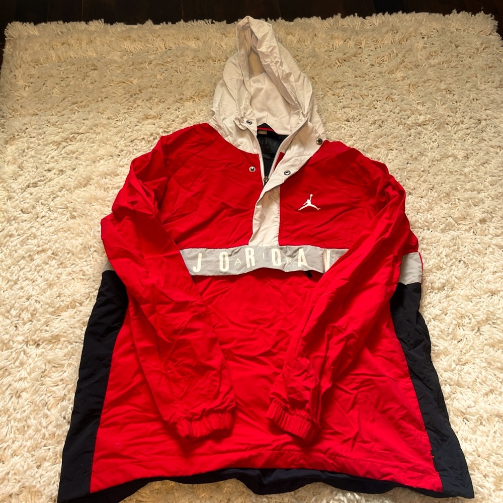 Large black red and white air Jordan wind breaker worn once